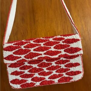 Anthropologie Fiona Beaded Bag- Lips